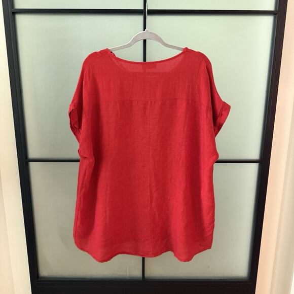 SAIPH LAB Blouse Top Shirt Boho Linen Poppy Red Plus Size 2X Lagenlook Peasant - Picture 4 of 12